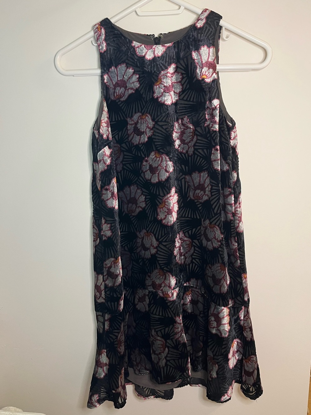 LOFT Velvet Burnout Floral Swing Dress XXS Petite